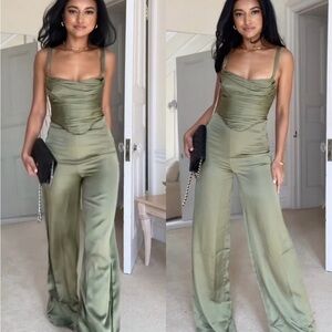 Zara set Pant + Top green satin